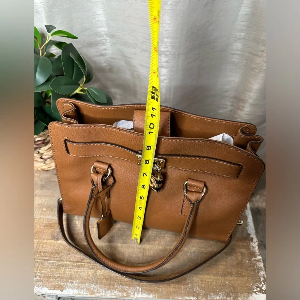 Authentic Michael Kors Hamilton Saffiano Tan Leather Sachel with lock and key